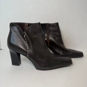 Franco Sarto Women's Square Toe Leather Booties Dark Brown Size 8